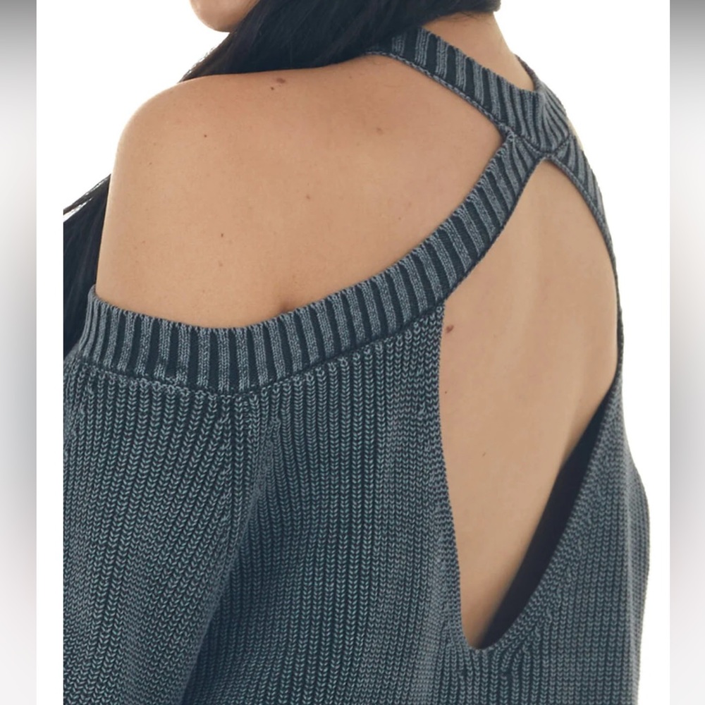 Charcoal Mineral Washed Cold Shoulder Sweater